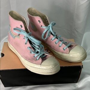 Converse Pink High-Tops with Light Blue Laces